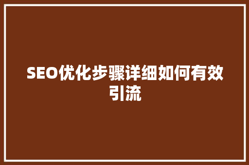 SEO优化步骤详细如何有效引流