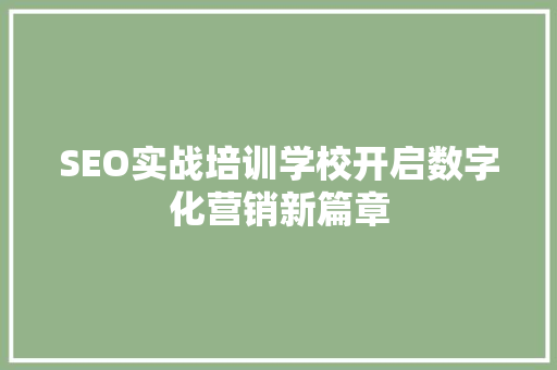 SEO实战培训学校开启数字化营销新篇章
