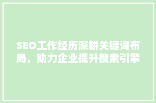 SEO工作经历深耕关键词布局，助力企业提升搜索引擎排名