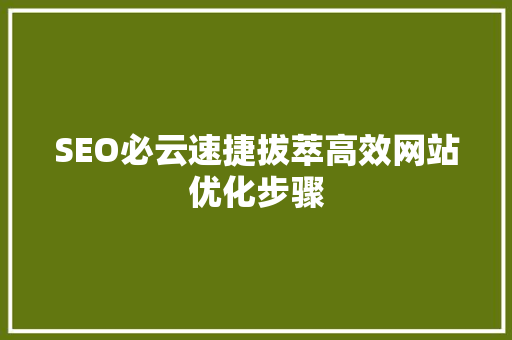 SEO必云速捷拔萃高效网站优化步骤