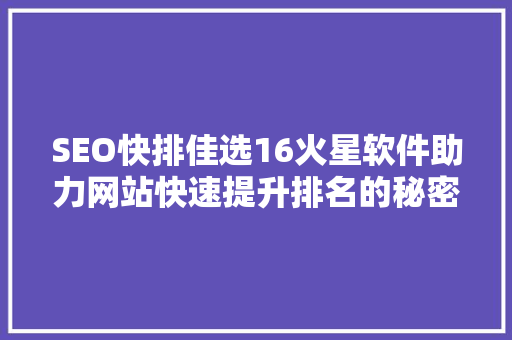 SEO快排佳选16火星软件助力网站快速提升排名的秘密武器