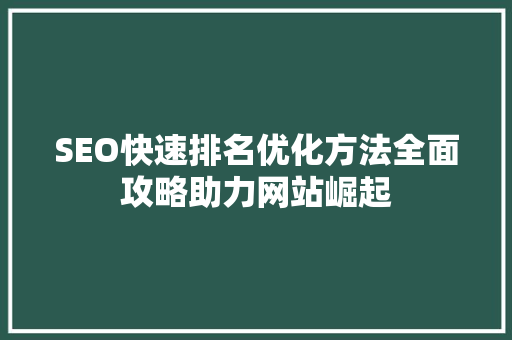 SEO快速排名优化方法全面攻略助力网站崛起