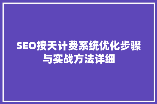 SEO按天计费系统优化步骤与实战方法详细