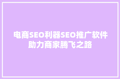 电商SEO利器SEO推广软件助力商家腾飞之路