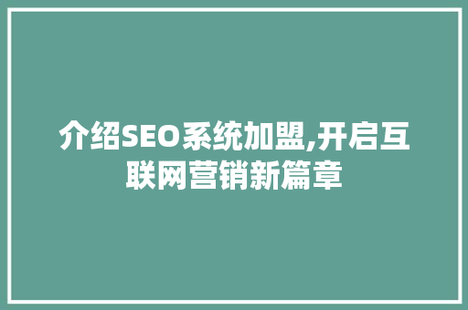 介绍SEO系统加盟,开启互联网营销新篇章
