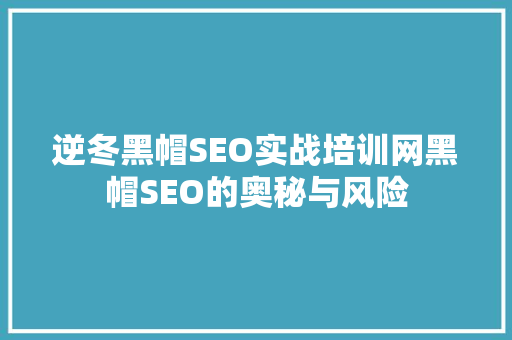 逆冬黑帽SEO实战培训网黑帽SEO的奥秘与风险