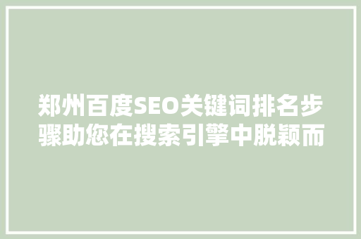 郑州百度SEO关键词排名步骤助您在搜索引擎中脱颖而出