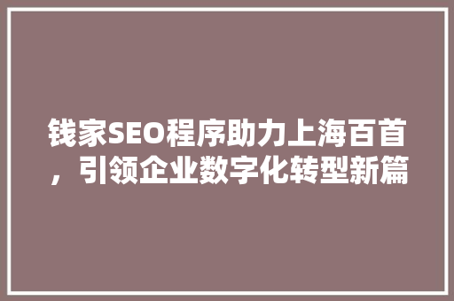 钱家SEO程序助力上海百首，引领企业数字化转型新篇章