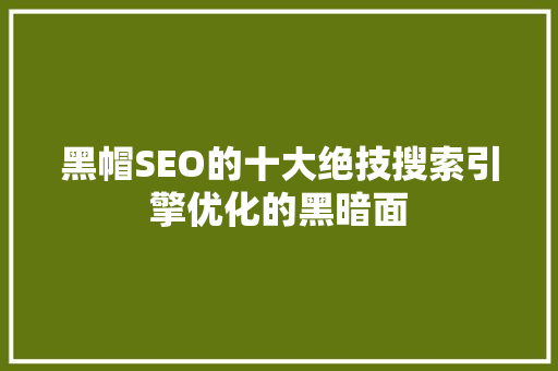 黑帽SEO的十大绝技搜索引擎优化的黑暗面