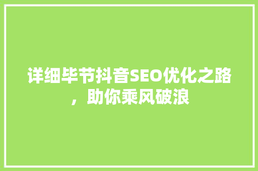 详细毕节抖音SEO优化之路，助你乘风破浪