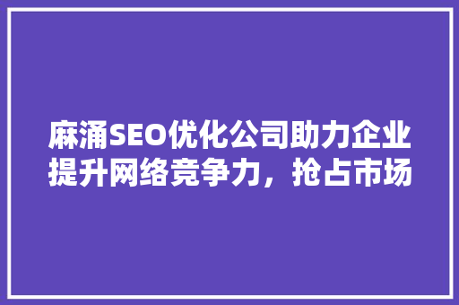 麻涌SEO优化公司助力企业提升网络竞争力，抢占市场先机