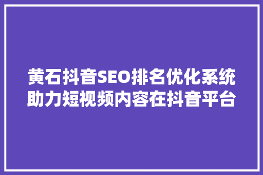 黄石抖音SEO排名优化系统助力短视频内容在抖音平台脱颖而出