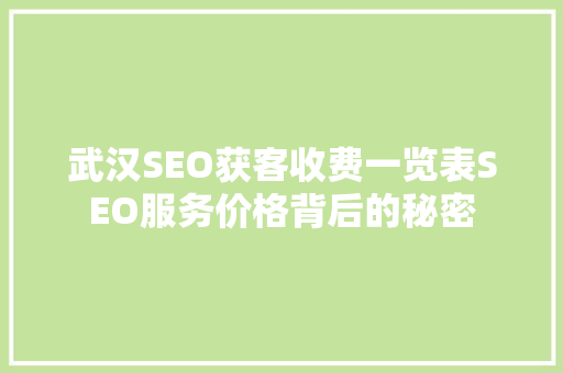 武汉SEO获客收费一览表SEO服务价格背后的秘密