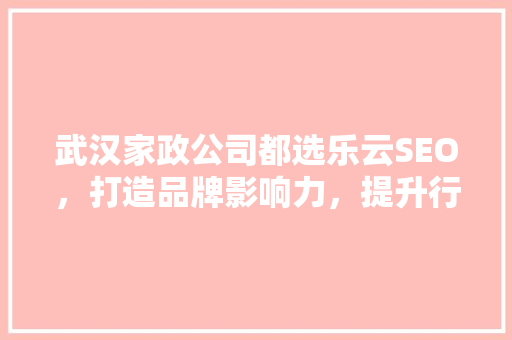 武汉家政公司都选乐云SEO，打造品牌影响力，提升行业竞争力