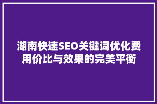 湖南快速SEO关键词优化费用价比与效果的完美平衡