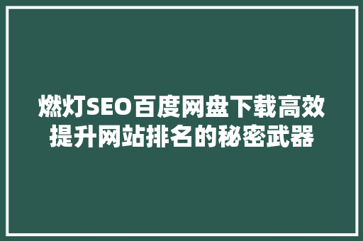 燃灯SEO百度网盘下载高效提升网站排名的秘密武器