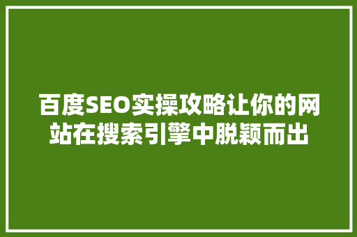 百度SEO实操攻略让你的网站在搜索引擎中脱颖而出