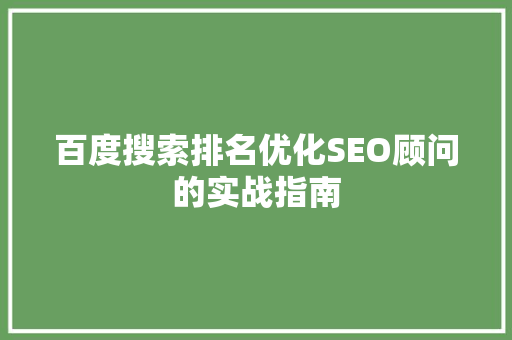 百度搜索排名优化SEO顾问的实战指南