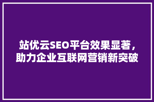 站优云SEO平台效果显著，助力企业互联网营销新突破