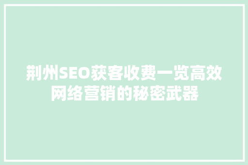 荆州SEO获客收费一览高效网络营销的秘密武器