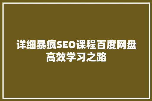 详细暴疯SEO课程百度网盘高效学习之路