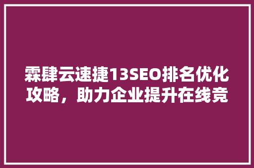 霖肆云速捷13SEO排名优化攻略，助力企业提升在线竞争力