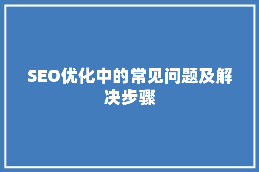 SEO优化中的常见问题及解决步骤