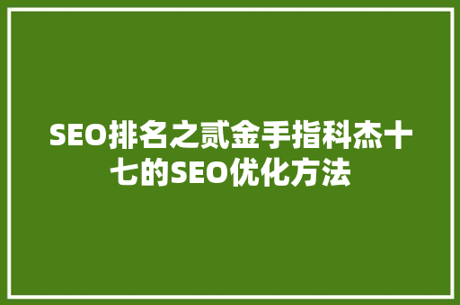 SEO排名之贰金手指科杰十七的SEO优化方法