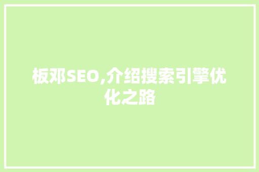 板邓SEO,介绍搜索引擎优化之路