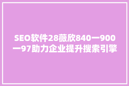 SEO软件28薇欣840一900一97助力企业提升搜索引擎排名的利器