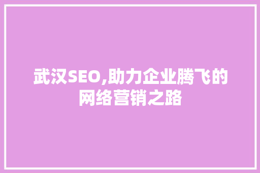 武汉SEO,助力企业腾飞的网络营销之路