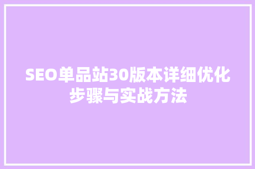 SEO单品站30版本详细优化步骤与实战方法