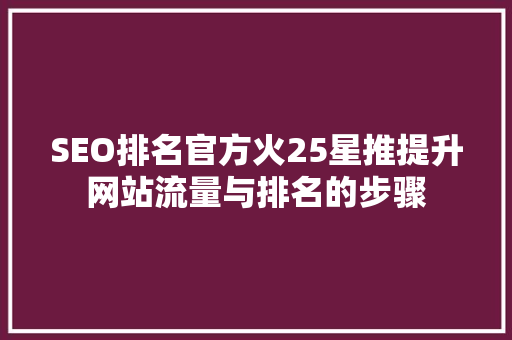 SEO排名官方火25星推提升网站流量与排名的步骤