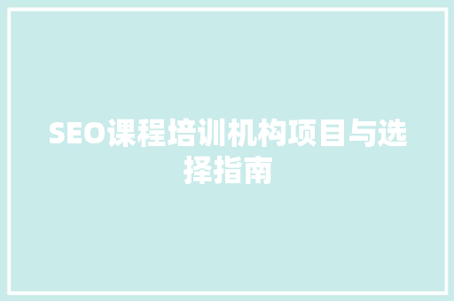 SEO课程培训机构项目与选择指南