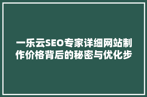 一乐云SEO专家详细网站制作价格背后的秘密与优化步骤