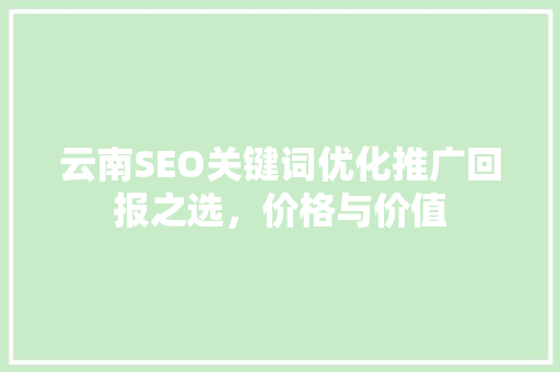 云南SEO关键词优化推广回报之选，价格与价值