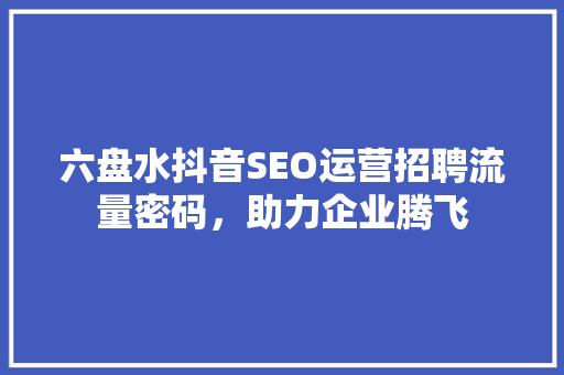 六盘水抖音SEO运营招聘流量密码，助力企业腾飞