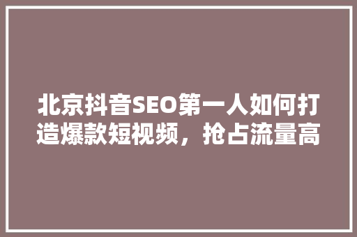北京抖音SEO第一人如何打造爆款短视频，抢占流量高地
