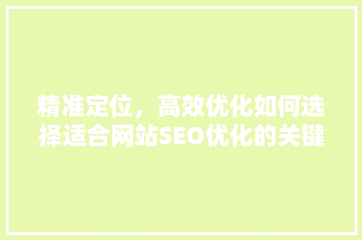 精准定位，高效优化如何选择适合网站SEO优化的关键词