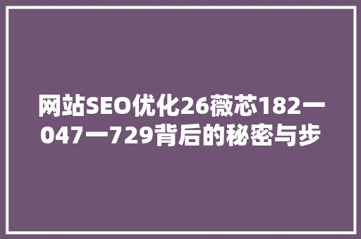 网站SEO优化26薇芯182一047一729背后的秘密与步骤