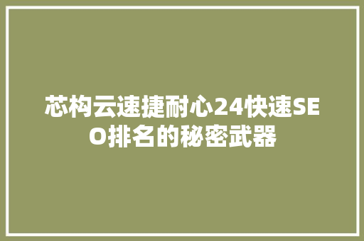 芯构云速捷耐心24快速SEO排名的秘密武器