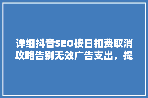 详细抖音SEO按日扣费取消攻略告别无效广告支出，提升投放效率