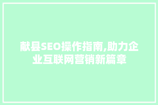 献县SEO操作指南,助力企业互联网营销新篇章