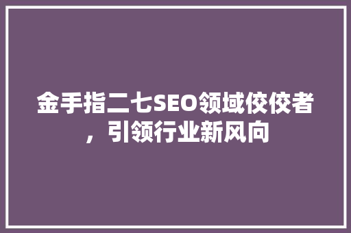 金手指二七SEO领域佼佼者，引领行业新风向