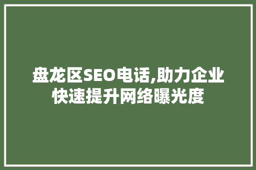 盘龙区SEO电话,助力企业快速提升网络曝光度