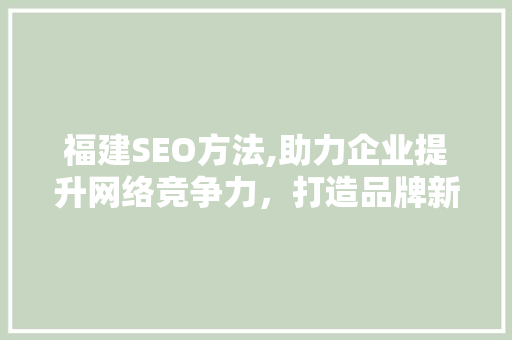 福建SEO方法,助力企业提升网络竞争力，打造品牌新高度