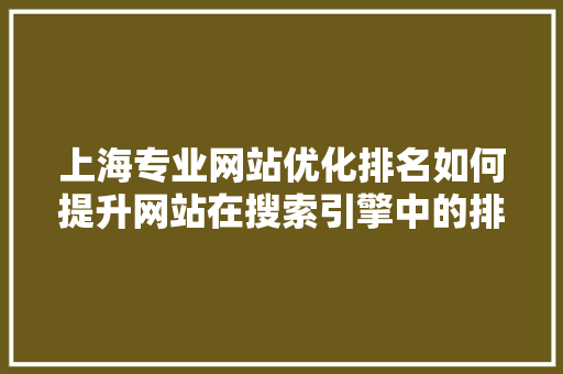 上海专业网站优化排名如何提升网站在搜索引擎中的排名