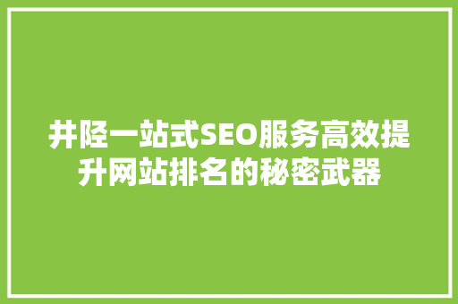 井陉一站式SEO服务高效提升网站排名的秘密武器