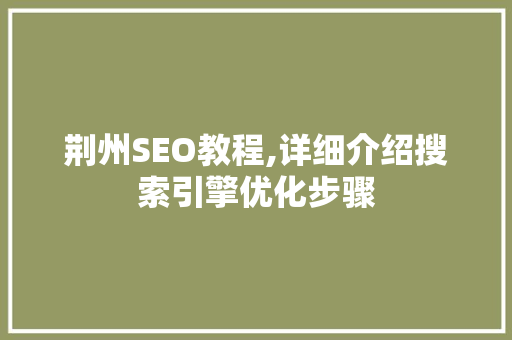 荆州SEO教程,详细介绍搜索引擎优化步骤