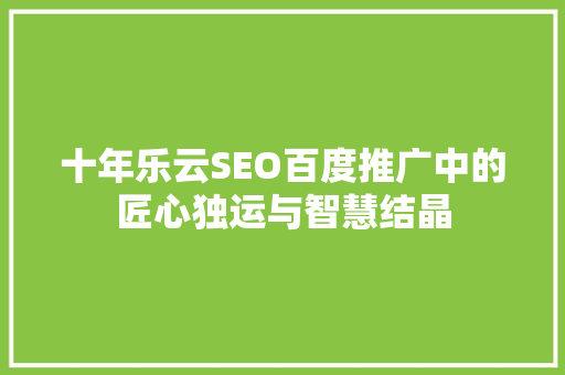 十年乐云SEO百度推广中的匠心独运与智慧结晶
